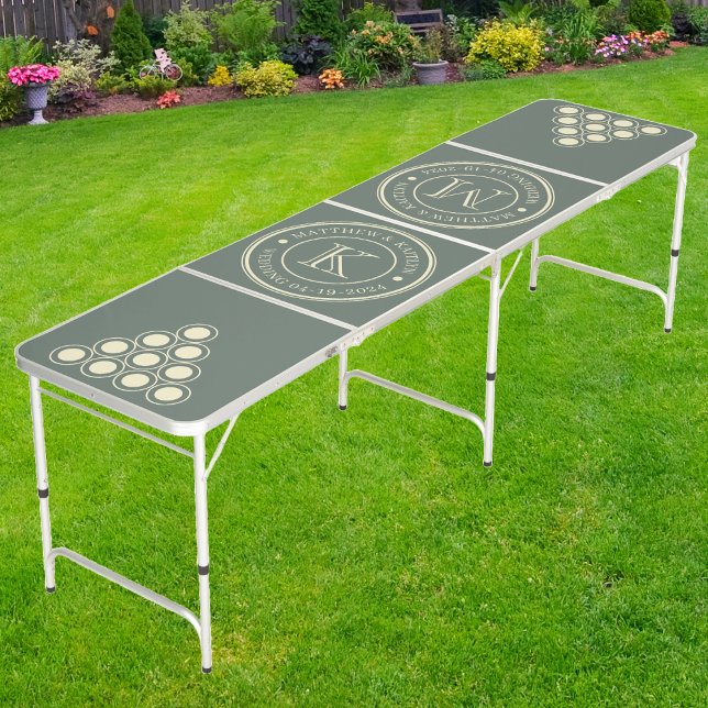 Warm Gray Wedding Monogram with Name & Date  Beer Pong Table (Creator Uploaded)
