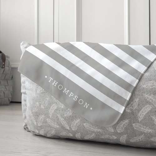 Warm Gray  White Stripe Personalized Sherpa Blanket