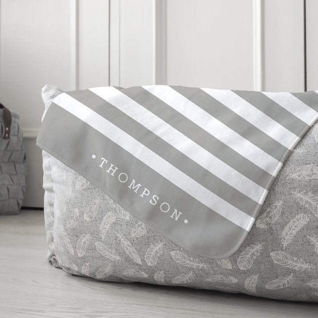 Warm Gray & White Stripe Personalized Sherpa Blanket (Creator Uploaded)