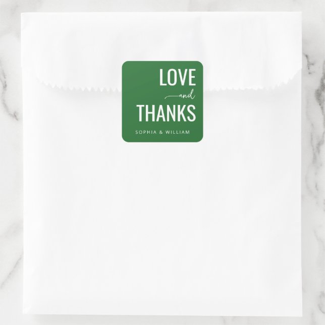 Warm Green Gratitude Message Square Sticker (Bag)