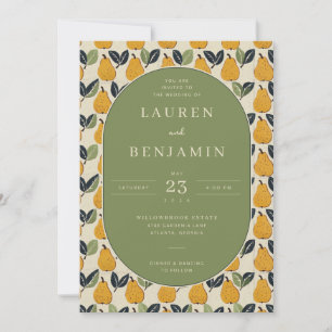 Warm Green Pear Illustration Border Invitation