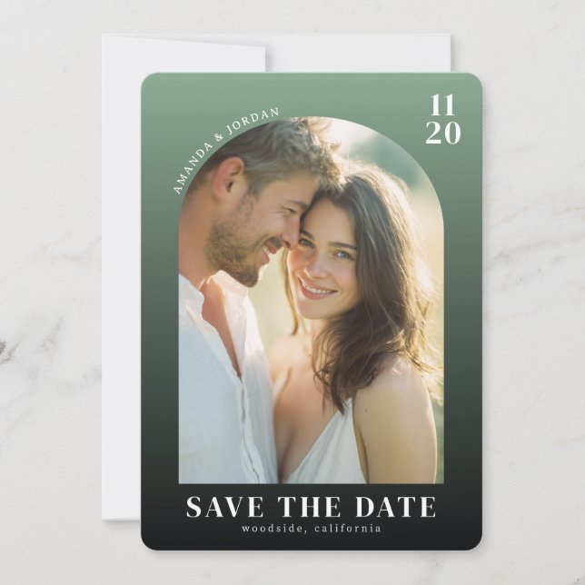 Warm Green Romantic Photo Save The Date (Front)