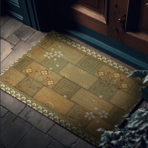 Warm Green Tiling Walter Crane Designs Doormat