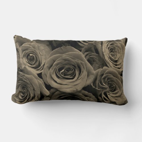 Warm Grey Roses Lumbar Pillow