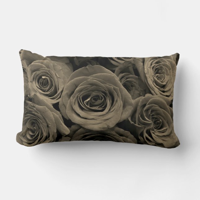 Warm Grey Roses Lumbar Pillow (Front)