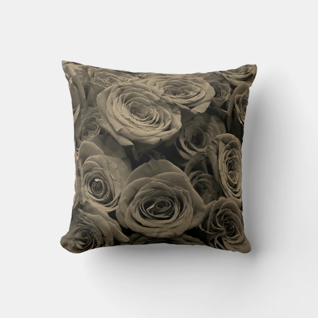 Warm Grey Roses Throw Pillow (Front)