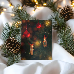Warm Hand-Painted Reindeer Ornament Christmas Postcard