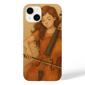 Warm Harmony – Girl with Cello Vintage Art Phone Case-Mate iPhone 14 Case