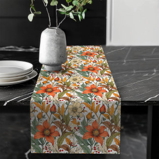 Warm Harvest-Inspired Table Runner Rustic Florals