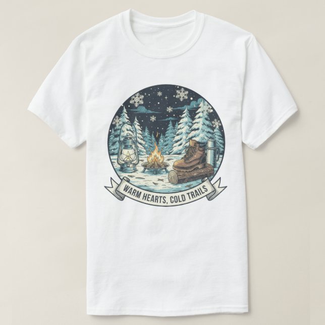 Warm Hearts Cold Trails Winter Artwork T-Shirt (Design Front)