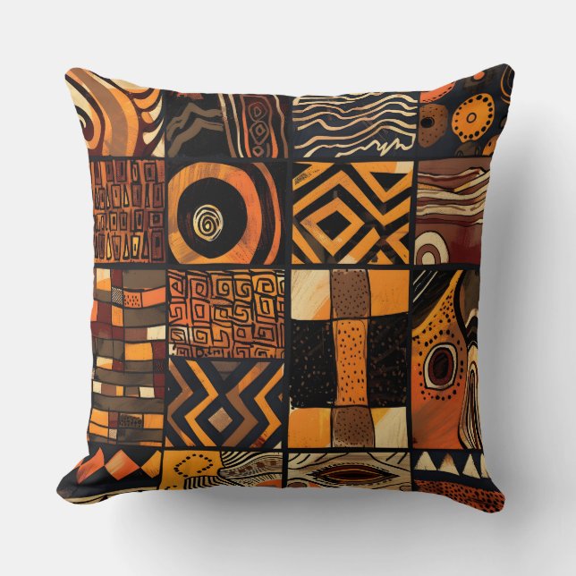 Warm Heritage Patchwork Throw Pillow (Front)