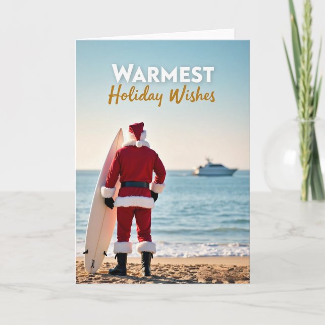 Warm Holiday Santa Surfer Card (Front)