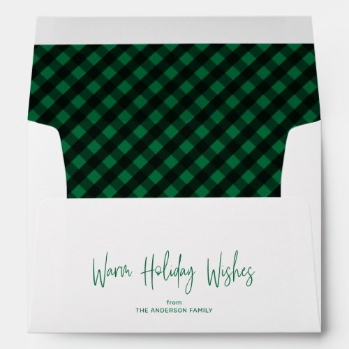 Warm Holiday Wishes 5x7 Green Buffalo Plaid Envelope