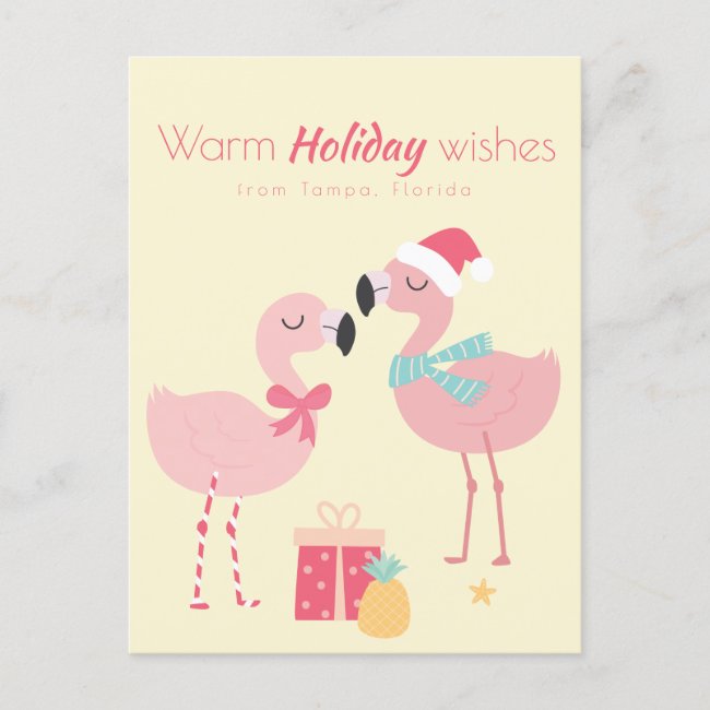 Warm Holiday Wishes Cute Tropical Santa Flamingo's