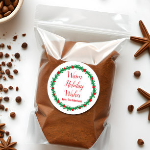 Warm Holiday Wishes Labels, Gift Tags, Christmas Classic Round Sticker