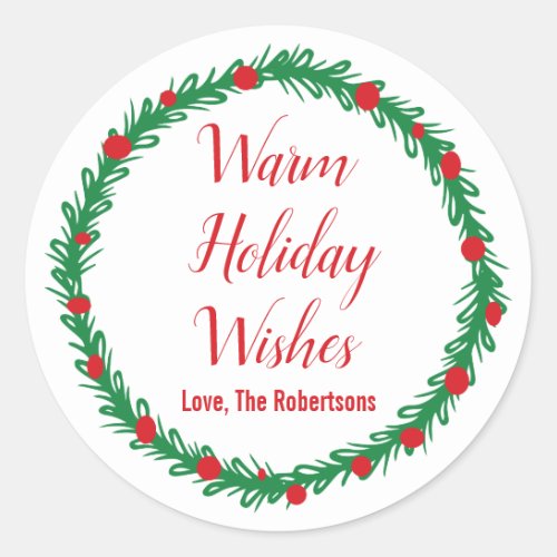 Warm Holiday Wishes Labels Gift Tags Christmas Classic Round Sticker