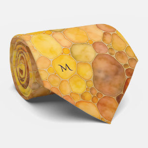 Warm Honeycomb Amber Colors Pattern Monogram Neck Tie
