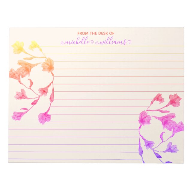 Warm Hues Watercolor Flowers Lined Notepad (Front)