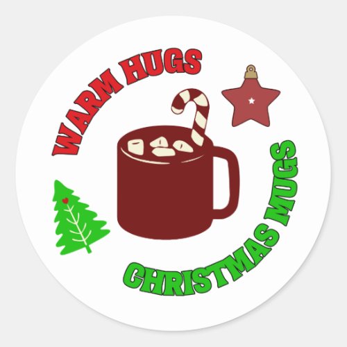 Warm Hugs and Christmas Mugs Retro Holiday Classic Round Sticker