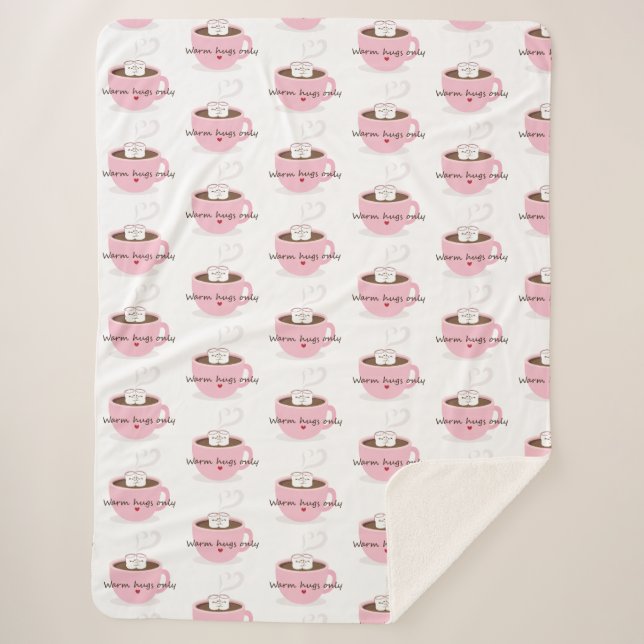 Warm Hugs Only Marshmallow Cocoa Hug Doodle Sherpa Blanket (Front)