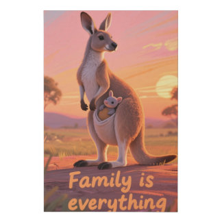 Warm Kangaroo Family Sunset Art Faux Canvas Print