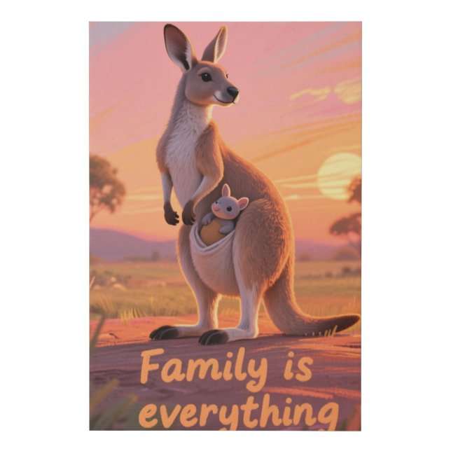 Warm Kangaroo Family Sunset Art Faux Canvas Print (Front)