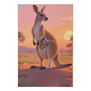 Warm Kangaroo Family Sunset Art Faux Canvas Print
