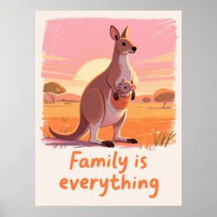 Warm Kangaroo Family Sunset Art Poster
