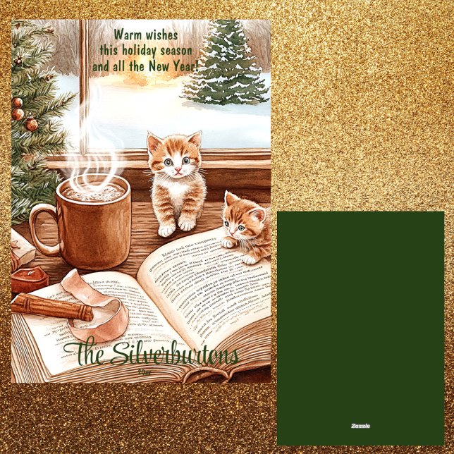 Warm Kitten Watercolor Christmas Flat Holiday Card (Creator Uploaded)