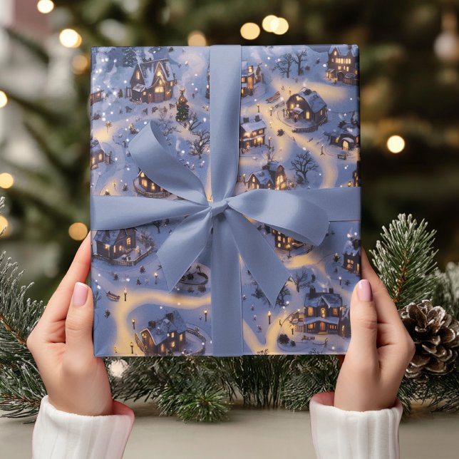 Warm Lights in Snowy Village Wrapping Paper (Creator Uploaded)