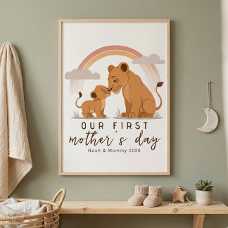 Warm Lion Mom Baby First Mothers Day Calm Love Art Poster