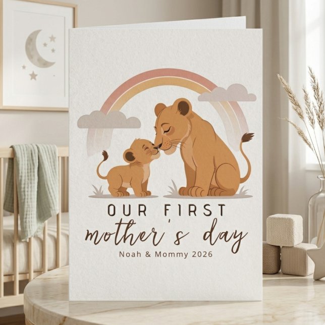 Warm Lion Mom Baby First Mothers Day Soft Love Art Card (Creator Uploaded)