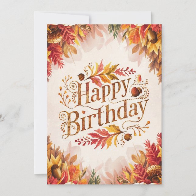 Warm Little Woodland Autumn Fall Happy Birthday Card (Front)