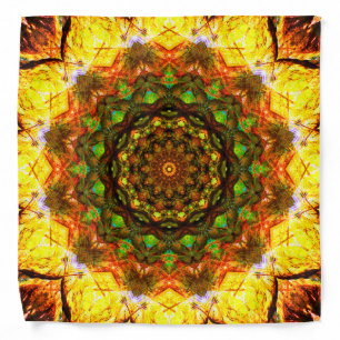 Warm Mandala Art With Green Shapes Bandana