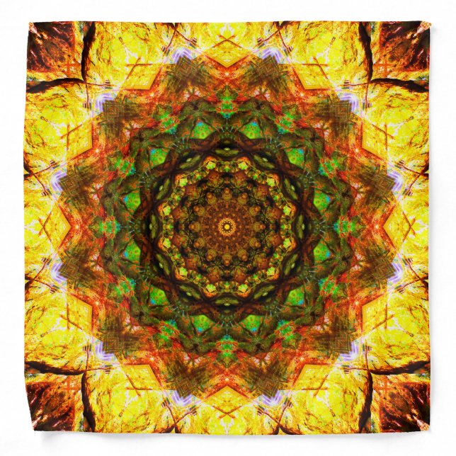 Warm Mandala Art With Green Shapes Bandana (Front)