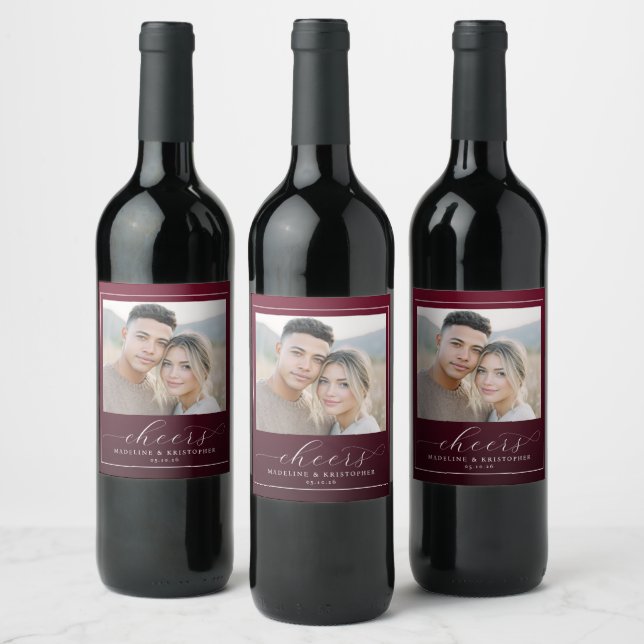 Warm Maroon Elegant Photo Wine Label (Bottles)