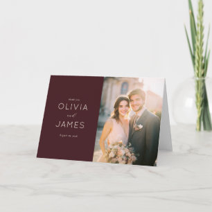 Warm Maroon Modern Photo Thank You Card