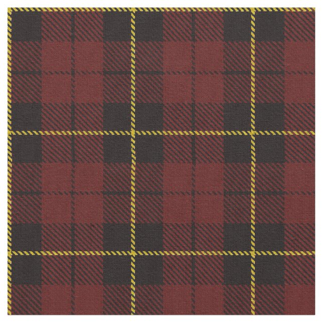 Warm Maroon, red plaid yellow/gold & black stripe Fabric (Close Up)