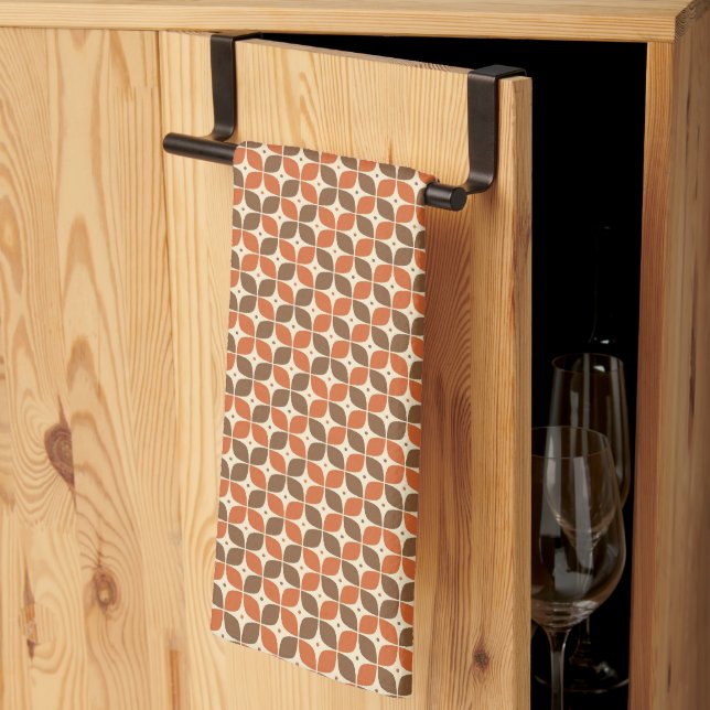 Warm Mid-Century Retro Boomerang Atomic Kitchen Towel (Thirds Fold)