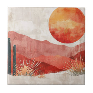 Warm Minimalist - Abstract Boho Desert Landscape Ceramic Tile