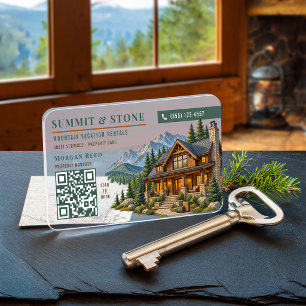 Warm Mountain Cabin Vacation Rental Branding Clear Business Cards