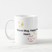 Warm Mug. Happy Heart. Cute Cat Typography Coffee 