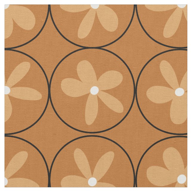 Warm Mustard Floral Tile - Combed Cotton Fabric (Close Up)