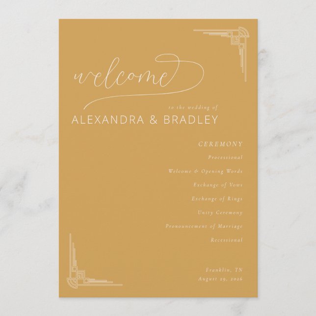 Warm Mustard Wedding Ceremony Schedule Program (Front)