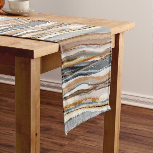 Warm Natural Abstract Agate Stripes Grey Brown Medium Table Runner