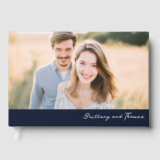 Warm Navy Minimalist Photo Guest Book (Front)