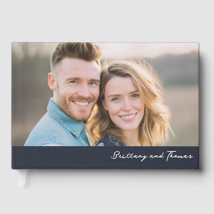Warm Navy Minimalist Photo Guest Book