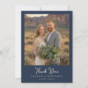Warm Navy Minimalist Photo Thank You Card