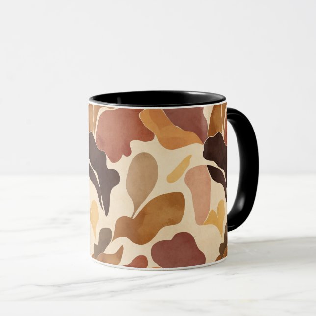 Warm Neutral Abstract Mug – Modern Organic Pattern (Front Right)