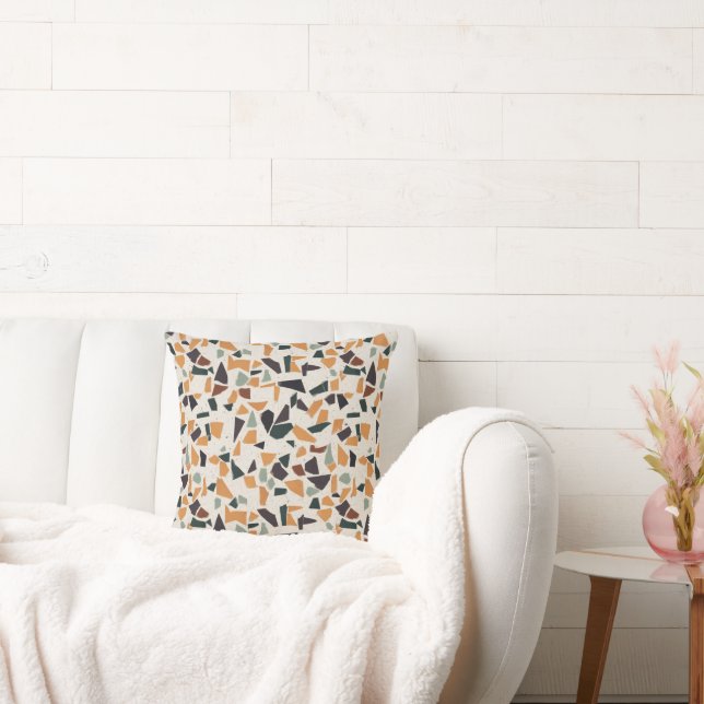 Warm Neutral and Orange Terrazzo Speckled Stone Throw Pillow (Couch)